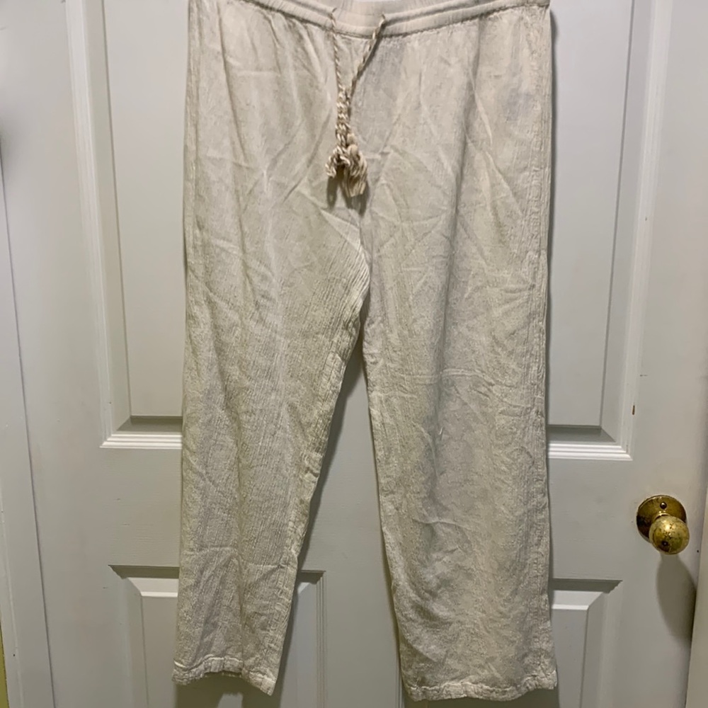 Casual Cream-colored Flowy Long Pants Mlle Gabrielle Women’s L